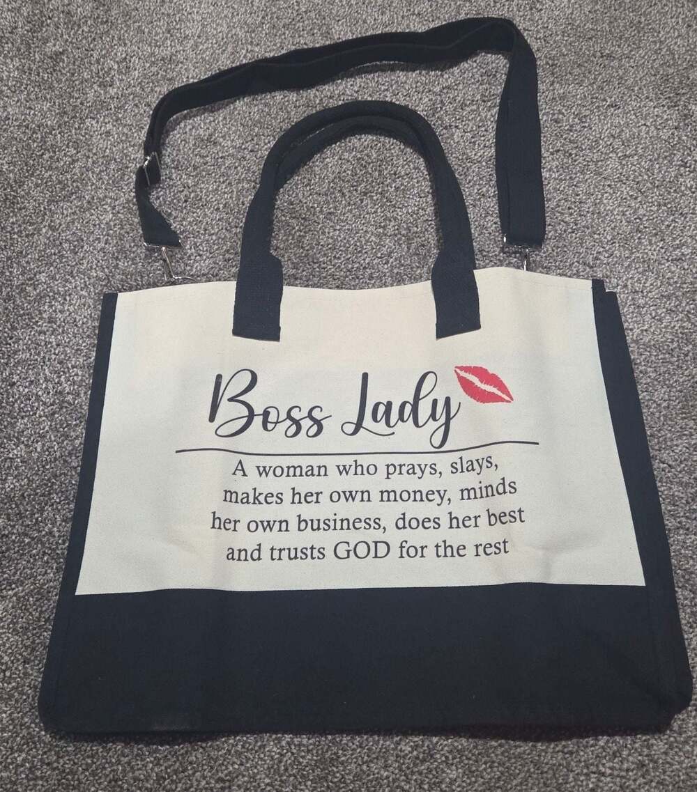 Boss Lady Canvas Tote Bag with Inspirational Quote